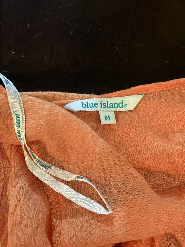 Blue Island Dress Womens Medium Orange Wrap Ruffle Hem Bell Sleeve Boho Sundress - Image 12