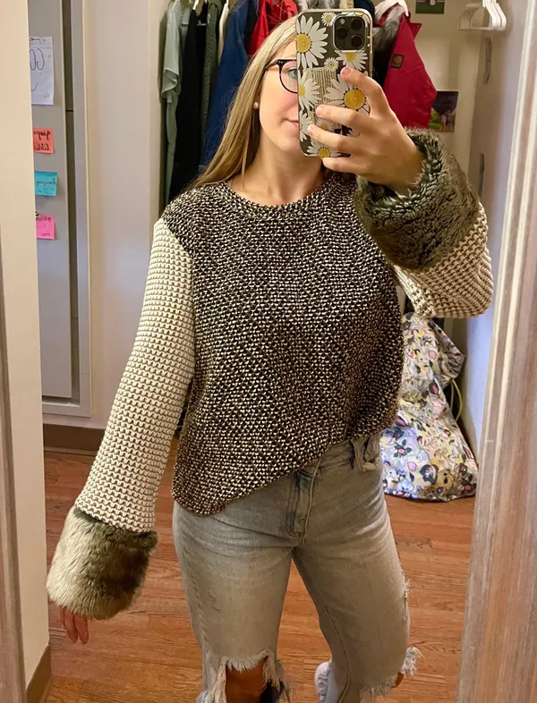 ZARA Knitted Sweater Top With Faux Fur Cuffs - Image 4