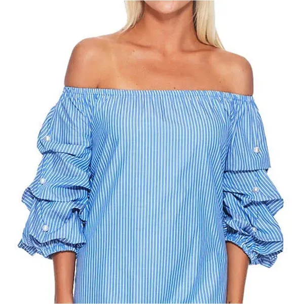 Sam and Jess WHITE Shift Dress Pearl Sleeves Midi On/Off Shoulder Preppy - Image 3