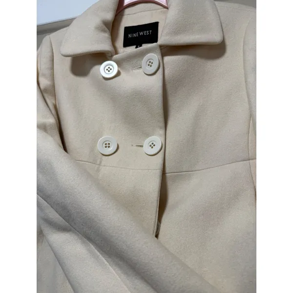 Nine West Womens Cream Wool Blend Double Breasted Cropped Pea Coat Jacket Size 6 - Image 9