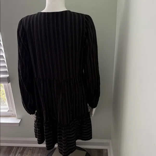ANTHROPOLOGIE Black Metallic Long Sleeve Pippa Tiered Tunic Dress Medium - Image 6