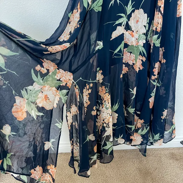 Lulus Feeling Freesia Navy Blue Floral Print Handkerchief Hem Maxi Dress - Image 6