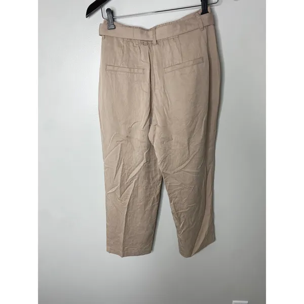 Abercrombie Tan Neutral Belted Pleated Wide Leg Cropped Trousers Pants S Short - Image 3