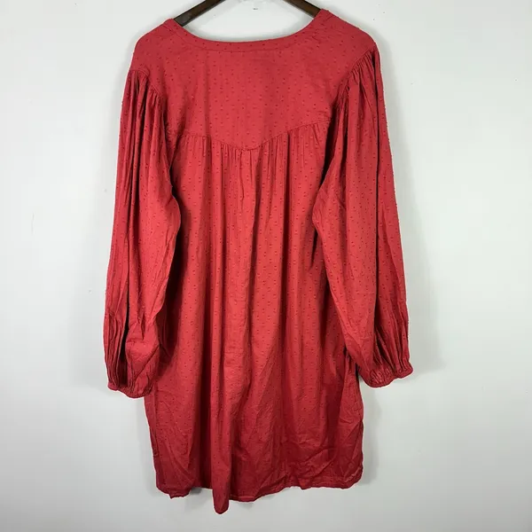 Old Navy Boho Tunic Dress‎ XL Red Swiss Dot Cotton Blend Cottagecore Peasant - Image 6