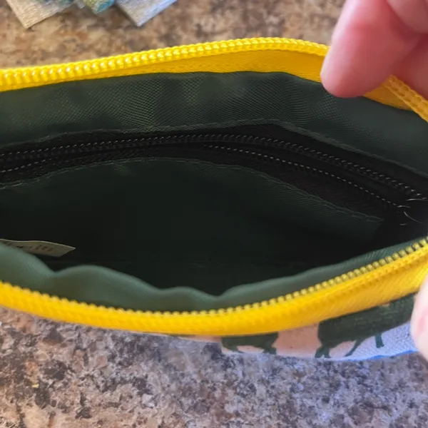 Kavu Blue and Green Patterned Wristlet with‎ Yellow Zipper - Image 3