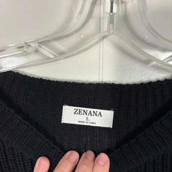 Zenana Black Knit Sleeveless Oversized Pocket Sweater Top Vest Large L Winter - Image 3
