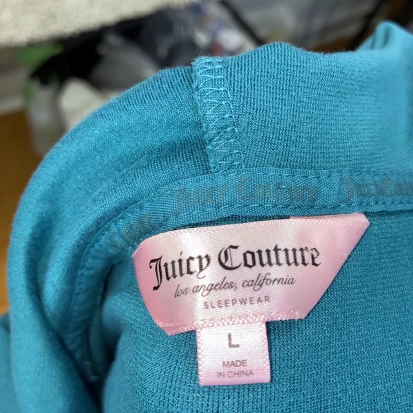 Juicy Couture Velour Cropped Hoodie‎ Women L Blue Rhinestone Logo Y2K McBling - Image 8