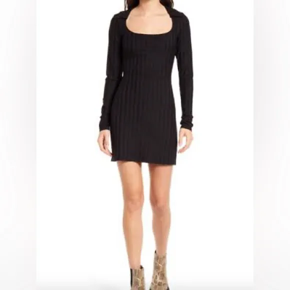 Reformation Vittoria Ribbed Long Sleeve Knit Dress black size Large - Image 2
