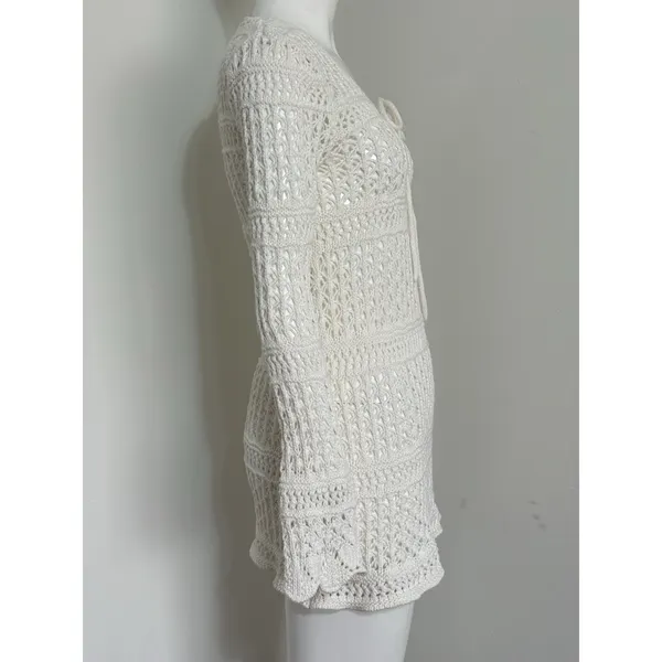 Women's Crochet Cover Up 100% Cotton Beachy Long Sleeve Size M Cottagecore - Image 4