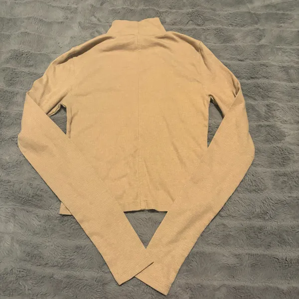American Eagle Ribbed Turtleneck Top Beige Long Sleeve Fitted Stretch Women’s S - Image 4