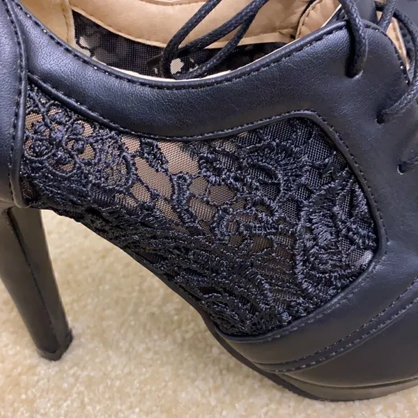 Women’s Black High Heel Booties with Lace Detail EU Size 38 US 7/7.5 NEW - Image 5
