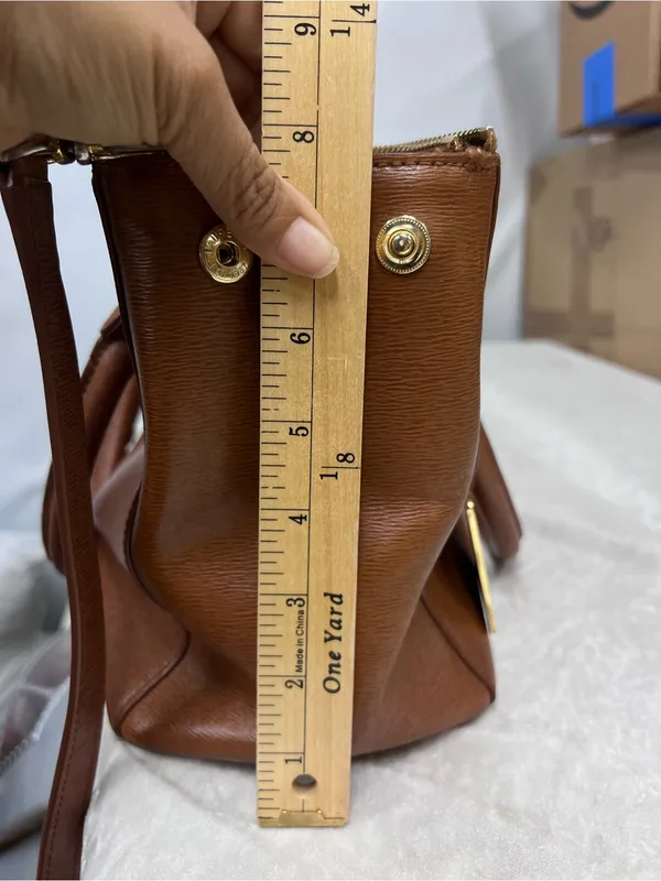 Lauren Ralph Lauren Brown Leather Satchel Bag purse adjustable strap - Image 4