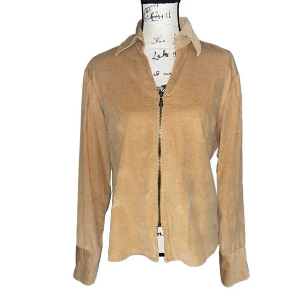 Harvé Bernard by Benard‎ Holtz tan corduroy zip up jacket large - Image 4