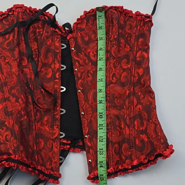 -443 Women's Red‎ Floral Strapless Lace Up Corset Bustier Valentine’s - Medium - Image 7