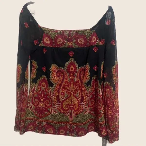 Off the shoulder bohemian Paisley grunge dark fairy sheer‎ sleeves size Medium - Image 7