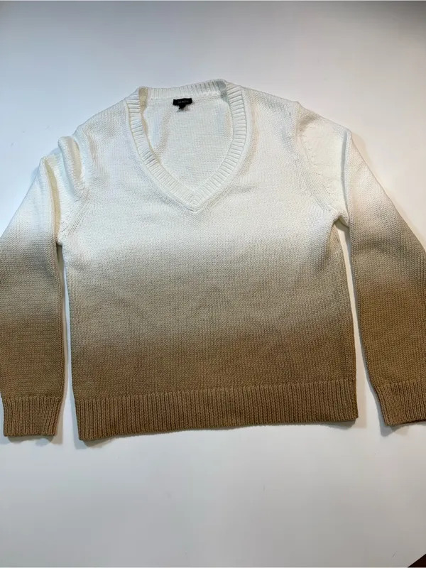 Talbots 100% Cotton Neutral Ombre V-Neck Sweater - Image 2