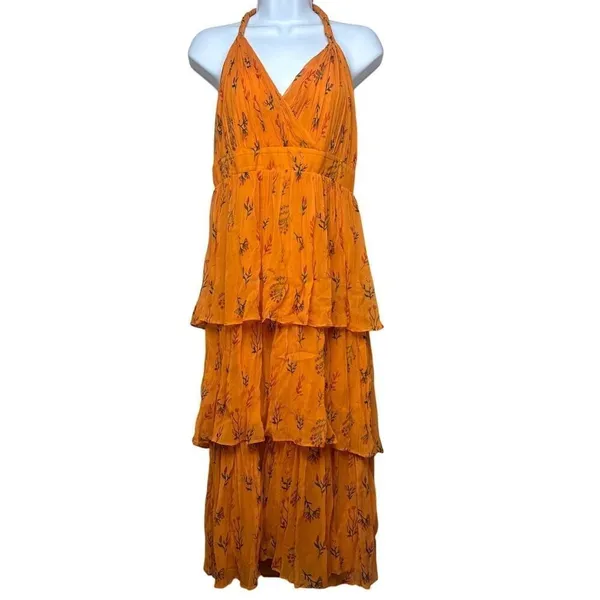 Anthropologie Guapa Pamela Orange Floral Midi Halter Dress Sz. 8 - Image 2