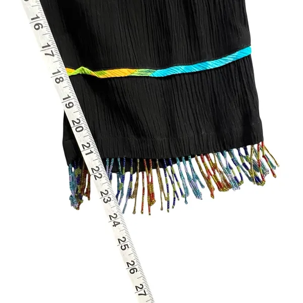 Vintage Key Lime Pie Pants Womens M Black Beaded Fringe High Rise Boho Festival‎ - Image 8