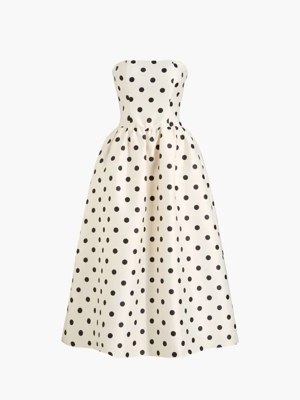 Cider Sculptural Bandeau Polka Dot Maxi Dress NWT Cream Black Size Small - Image 2