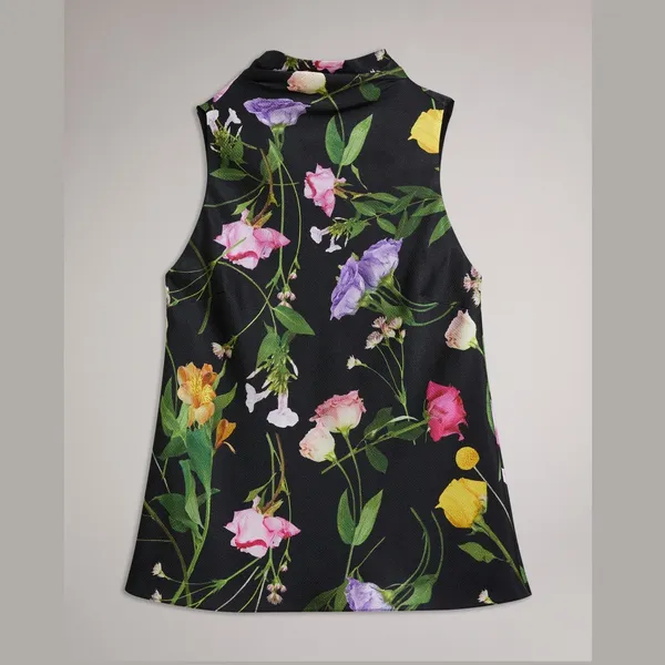 NWT Ted Baker London raeven cowl neck black floral sleeveless top. Size 2 medium - Image 5