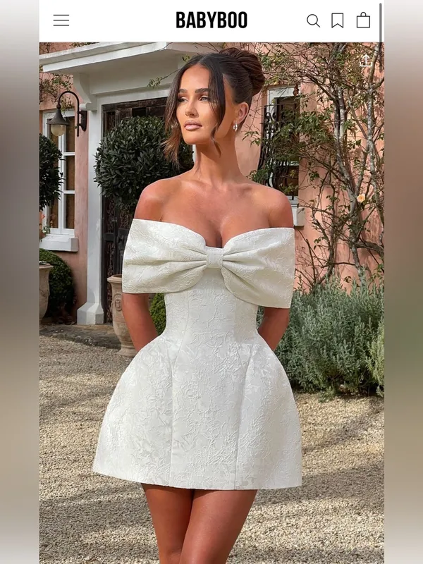Babyboo Raquel mini dress White Off-Shoulder Bow Jacquard Mini Dress - Image 2