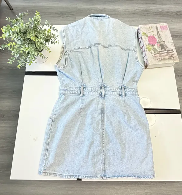 ✨ ZARA Light Wash Denim Vest Mini Dress | Size L | Button Front Sleeveless 👗 - Image 8