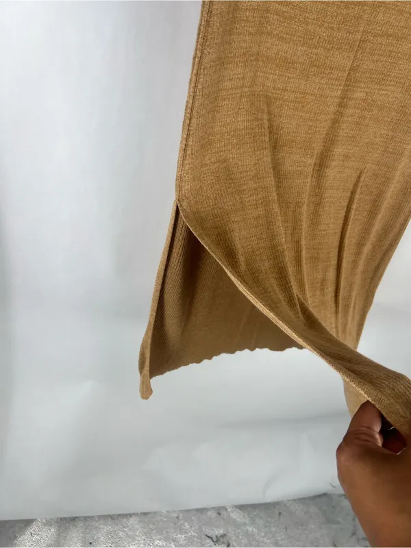 Free People Golden Hour Midi Skirt Small Golden Brown Ribbed Knit Side Slit - Image 4