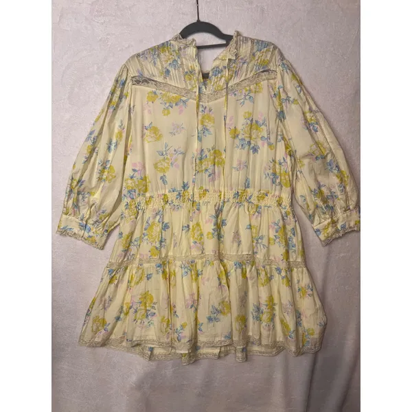 LoveShackFancy Target Yellow Floral Lace peasant Mini Dress Plus 1X Cottagecore‎ - Image 10