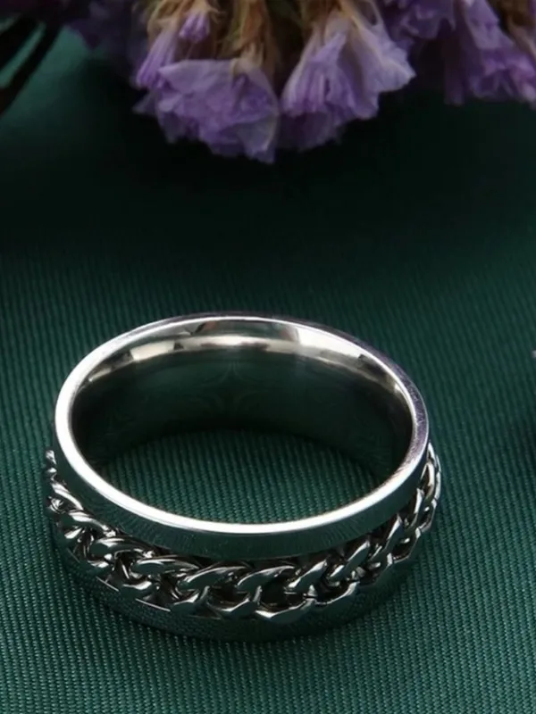 Unisex Stainless steel, titanium-plated silver band, and silver Spinning chain. - Image 2