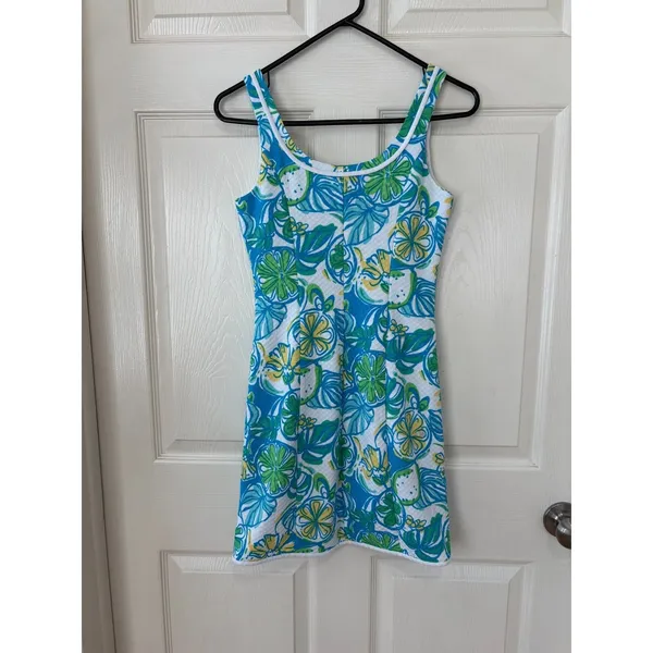 Lilly Pulitzer Blue Citrus Print Shift Sleeveless Resort Dress Lola XS - Image 4