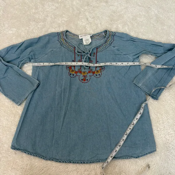 Motherhood VTG Womens Floral Embroidered Cotton Denim Long Sleeve Sz S Boho Indie Cottage - Image 4