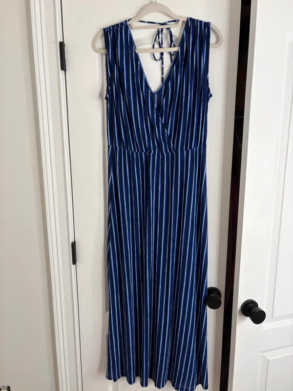 Mango Blue Striped Midi Dress - Image 2