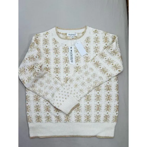 Workshop Republic Clothing Womens Sweater Size S Fair Isle Cream Gold Cozy - Image 3