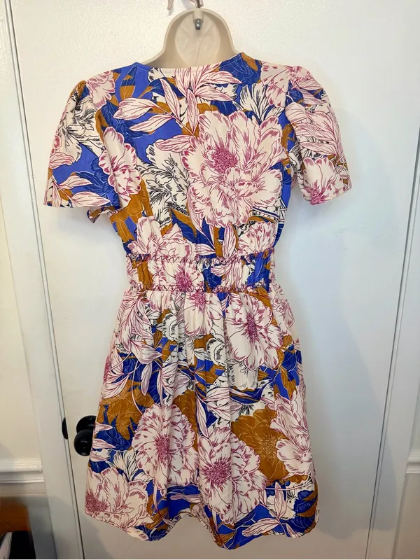 Band Of The Free Free People Blouson Mini Floral Multicolor Short Sleeve Dress S - Image 9