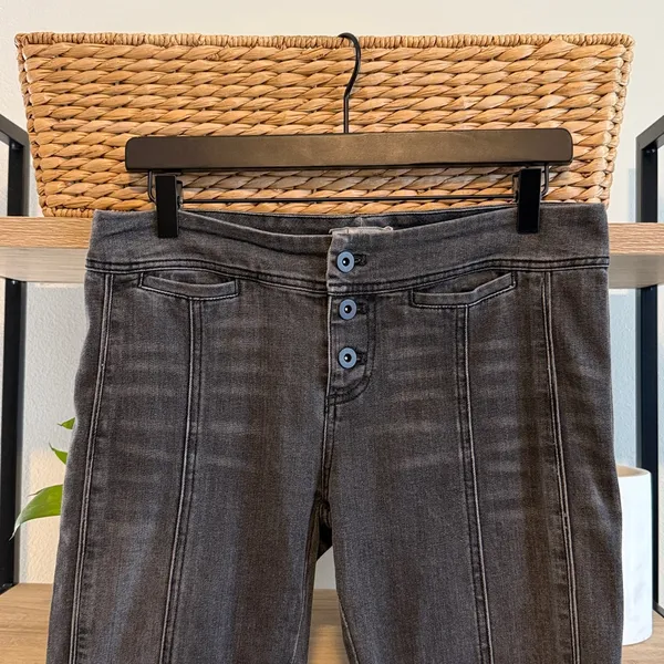 Free People Mid-Rise Washed Black Raw Hem Bell Bottom Flare Jeans, 29 - Image 2