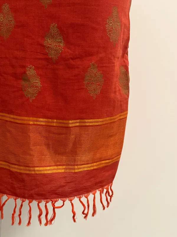 Free People Rust Orange Midi w/Gold Motifs & Fringe - Image 3