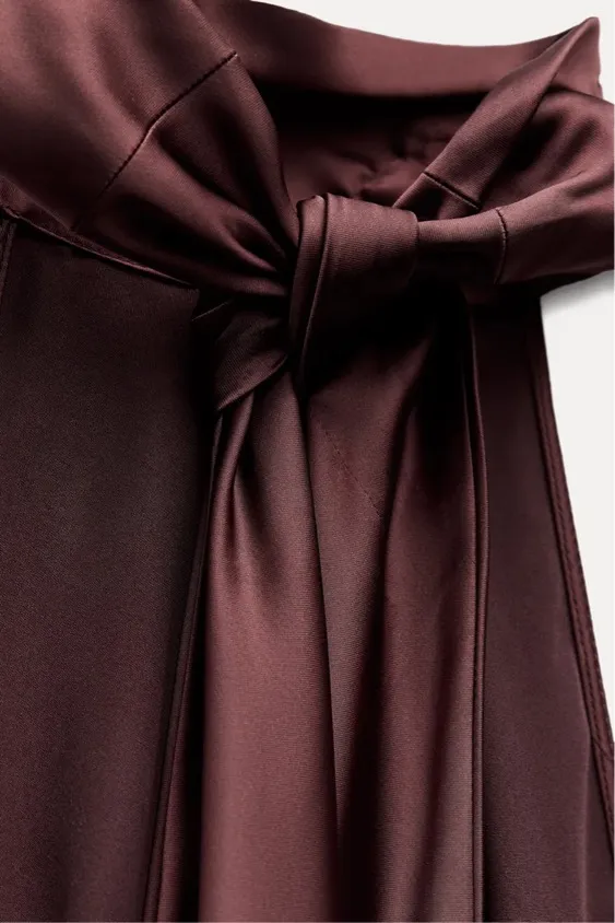 Zara maxi halter scarf satin Elegant Burgundy Brown Evening Wedding Dress - Image 18