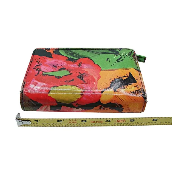 Safe Keeper Tri-fold Faux Wallet Pink Green Yellow Floral Details Black Interior - Image 10