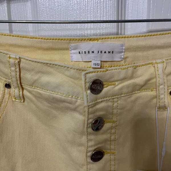 RISEN: PALE YELLOW‎ High Rise button fly distressed Ankle Straight Pant 32! - Image 5