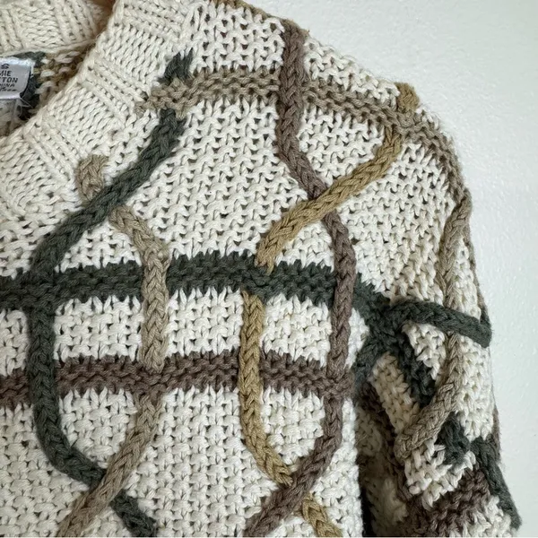 Geoffrey Beene 90s hand knit 3D multicolor sweater interwoven lattice pattern S - Image 5