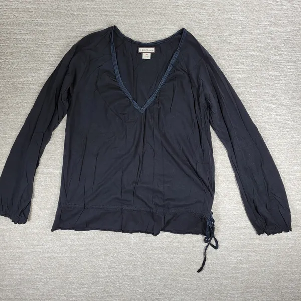 Polo Jeans Co Long Sleeve V Neck Tie Side Top Womens Medium Black Cotton Modal - Image 2