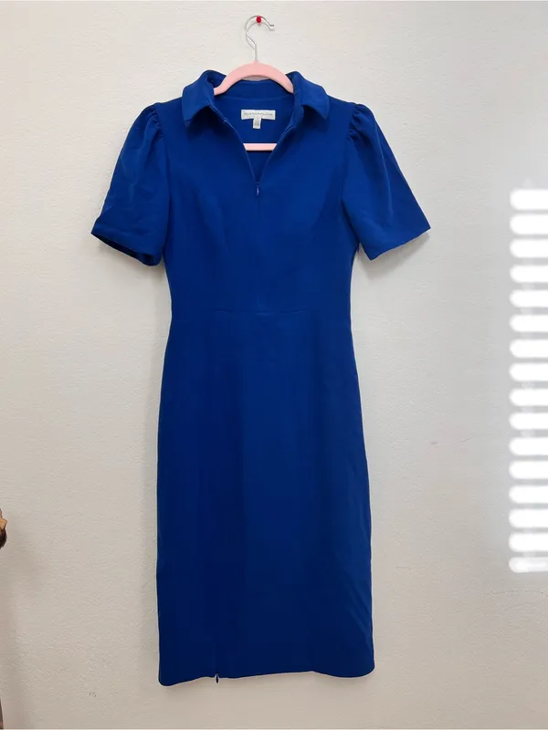 Dress the Population Gloria Blue Front Zip Pencil Sheath Dress Women's Small - Image 3