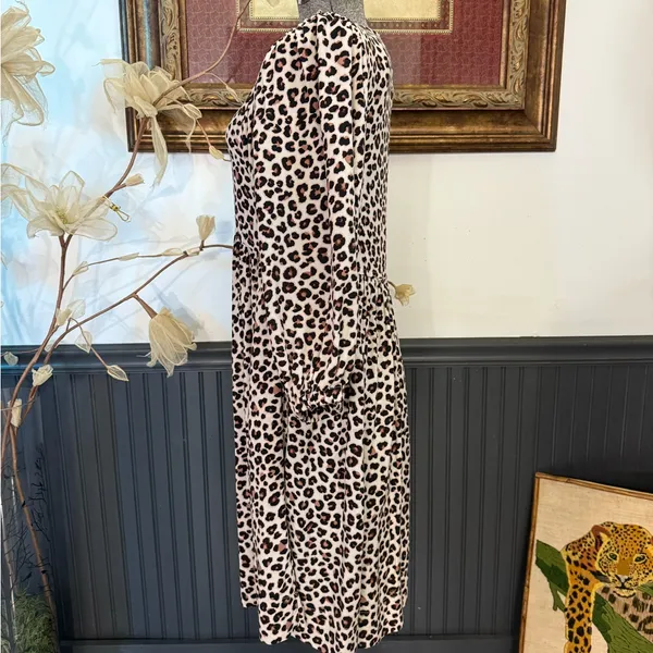 Uncle Frank Leopard Print Puff Sleeve Babydoll Midi Dress Sz XS 💛🍄 - Image 5