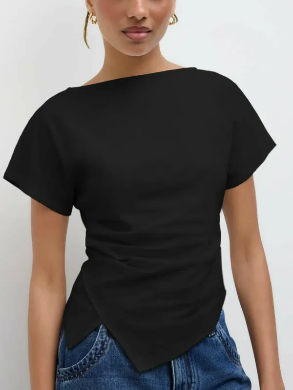 Cider Vertical Short Sleeve  Solid Blouse - Image 2