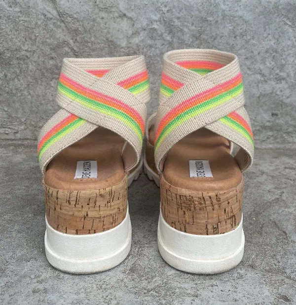 Steve Madden Bandi Neon Stripe Platform Sandals - Image 6