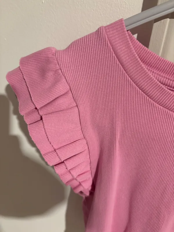 ZARA Ruffle Sleeve Top Pink Ribbed - Image 2