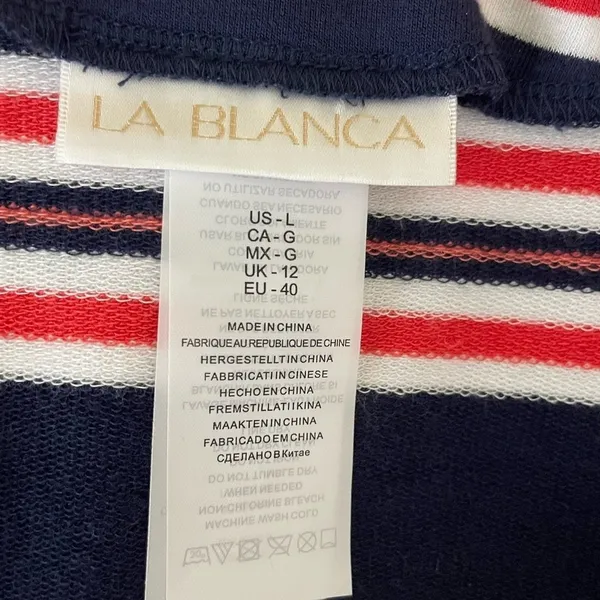 La Blanca Women Sailor Striped Dress L Lace‎ Up Nautical Coastal Preppy Resort - Image 8