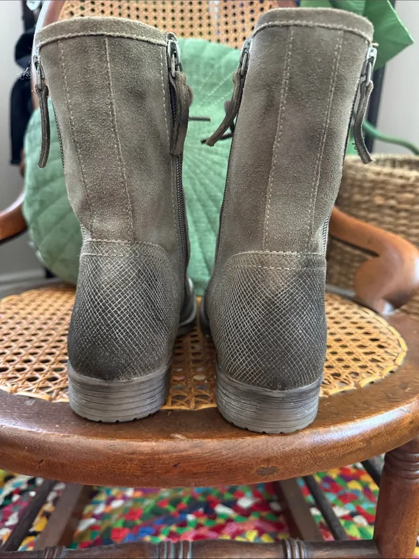 ROAN Affair P Taupe Suede Leather Lace Up Side Zip Military Granny Grunge Boots - Image 2