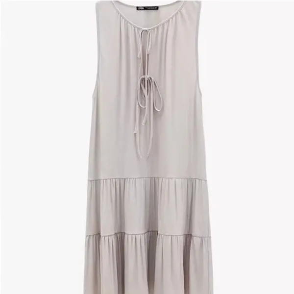 Zara NWT Beige Tiered Babydoll Midi Dress Soft Resort Wear Casual Summer Boho S - Image 10