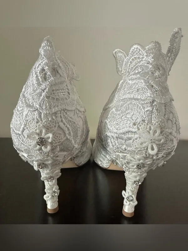 JIAJIA Elegant White/Ivory Lace Peep-Toe Heels - Bridal Women's Shoes - Image 4